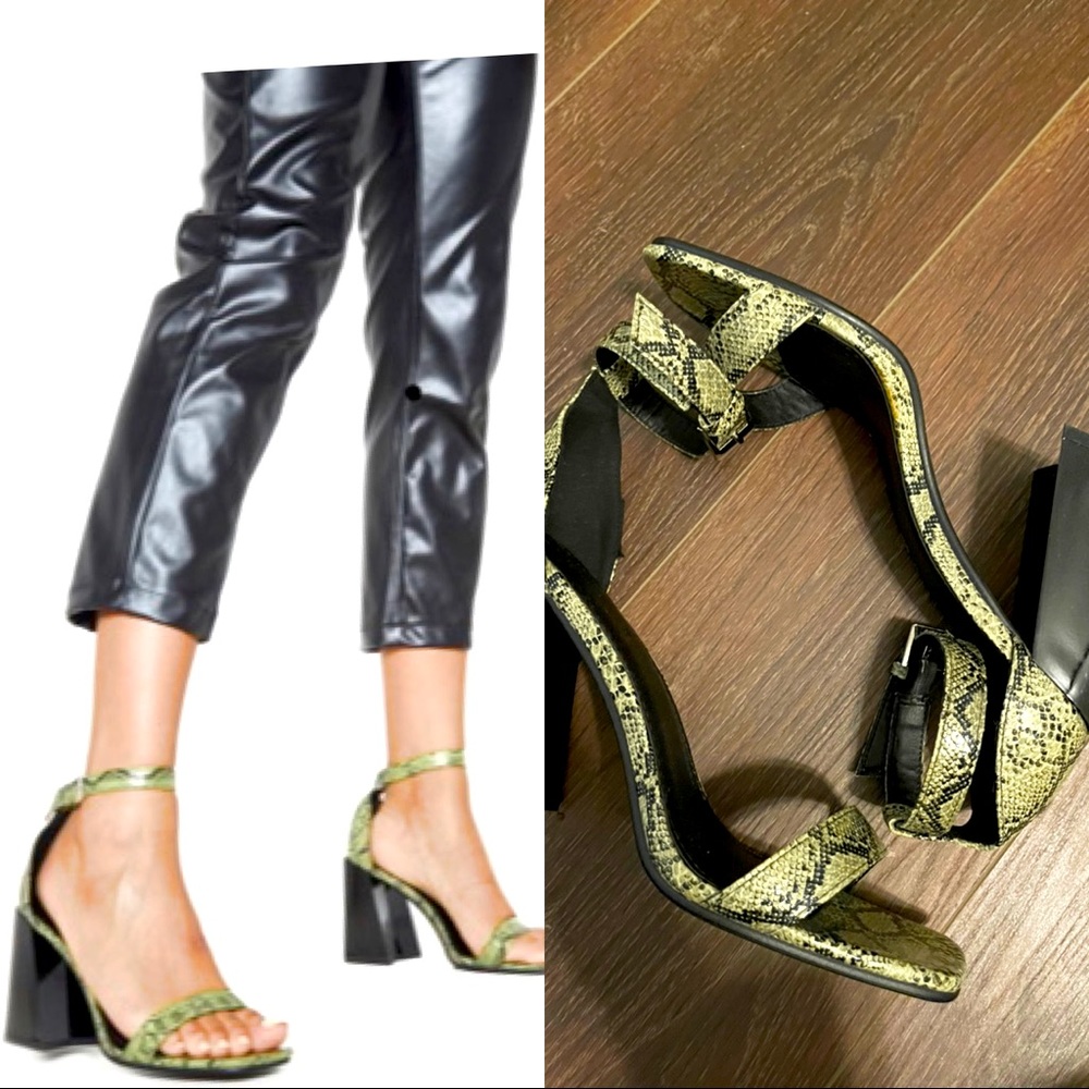 Green Snake Print Block Heel